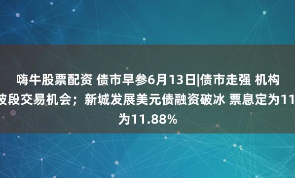 嗨牛股票配资 债市早参6月13日|债市走强 机构关注波段交易机会；新城发展美元债融资破冰 票息定为11.88%